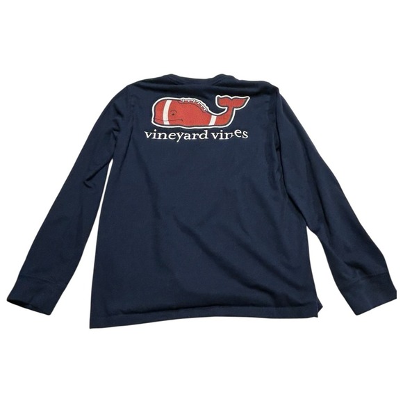 Vineyard Vines Football Logo Whale Long Sleeve T-Shirt Boys Large (14) Navy Blue - Picture 4 of 5
